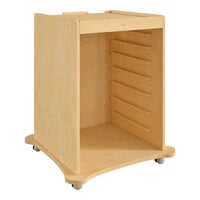 Flash Furniture Bright Beginnings 26 3/4" x 36 1/4" Wooden Mobile STEAM Wall Accessory Board Storage Cart with Locking Casters