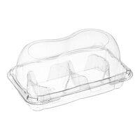 8" x 5 1/4" x 3 13/16" Dome 2-Compartment Hinged Clear Cupcake Container - 220/Case