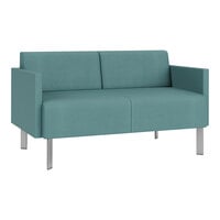 Lesro Luxe Lounge Series Patriot Plus Sea Vinyl Loveseat with Upholstered Arms and Steel Legs