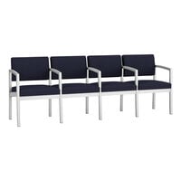 Lesro Lenox Steel Open House Navy Fabric 4-Seat Sofa with Center Arms