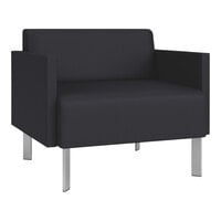 Lesro Luxe Lounge Series Patriot Plus Black Vinyl Bariatric Guest Arm Chair with Steel Legs