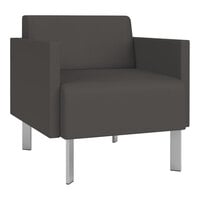 Lesro Luxe Lounge Series Patriot Plus Charcoal Vinyl Guest Arm Chair with Steel Legs