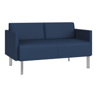 Lesro Luxe Lounge Series Patriot Plus Imperial Blue Vinyl Loveseat with Upholstered Arms and Steel Legs