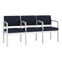 Lesro Lenox Steel Open House Navy Fabric 3-Seat Sofa with Center Arms