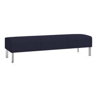 Lesro Luxe Lounge Series Open House Navy Fabric 3-Seat Bench with Steel Legs