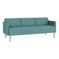 Lesro Luxe Lounge Series Patriot Plus Sea Vinyl 3-Seat Sofa with Upholstered Arms and Steel Legs
