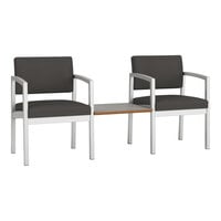 Lesro Lenox Steel Patriot Plus Charcoal Vinyl Two Guest Arm Chairs with Sarum Twill Laminate Connecting Table