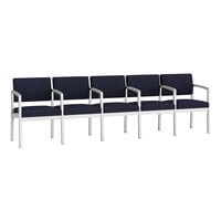 Lesro Lenox Steel Open House Navy Fabric 5-Seat Sofa with Center Arms