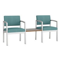 Lesro Lenox Steel Patriot Plus Sea Vinyl Two Guest Arm Chairs with Sarum Twill Laminate Connecting Table