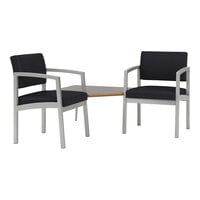 Lesro Lenox Steel Patriot Plus Black Vinyl Two Guest Arm Chairs with Sarum Twill Laminate Connecting Corner Table