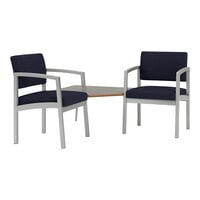 Lesro Lenox Steel Open House Navy Fabric Two Guest Arm Chairs with Sarum Twill Laminate Connecting Corner Table