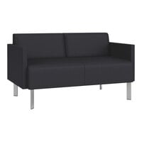 Lesro Luxe Lounge Series Patriot Plus Black Vinyl Loveseat with Upholstered Arms and Steel Legs