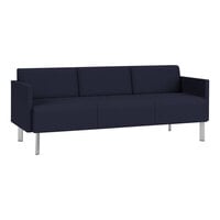 Lesro Luxe Lounge Series Open House Navy Fabric 3-Seat Sofa with Upholstered Arms and Steel Legs