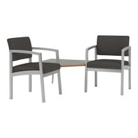 Lesro Lenox Steel Patriot Plus Charcoal Vinyl Two Guest Arm Chairs with Sarum Twill Laminate Connecting Corner Table