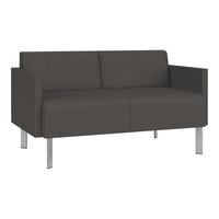 Lesro Luxe Lounge Series Patriot Plus Charcoal Vinyl Loveseat with Upholstered Arms and Steel Legs