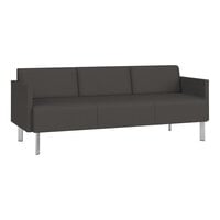 Lesro Luxe Lounge Series Patriot Plus Charcoal Vinyl 3-Seat Sofa with Upholstered Arms and Steel Legs