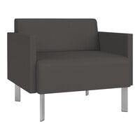 Lesro Luxe Lounge Series Patriot Plus Charcoal Vinyl Bariatric Guest Arm Chair with Steel Legs