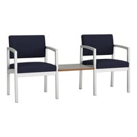 Lesro Lenox Steel Open House Navy Fabric Two Guest Arm Chairs with Sarum Twill Laminate Connecting Table