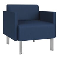 Lesro Luxe Lounge Series Patriot Plus Imperial Blue Vinyl Guest Arm Chair with Steel Legs