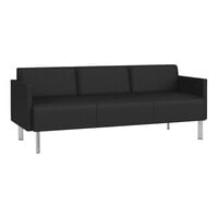 Lesro Luxe Lounge Series Patriot Plus Black Vinyl 3-Seat Sofa with Upholstered Arms and Steel Legs