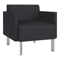 Lesro Luxe Lounge Series Patriot Plus Black Vinyl Guest Arm Chair with Steel Legs