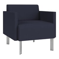 Lesro Luxe Lounge Series Open House Navy Fabric Guest Arm Chair with Steel Legs