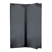 H. Risch, Inc. Oakmont 4 1/4" x 14" Black 4-Panel Menu Cover with Album Style Corners