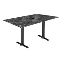 Holland Bar Stool EuroSlim 32" x 48" Black Marble Indoor / Outdoor Table with End Column Base and Umbrella Hole