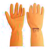 Cordova Neoprene / Latex Rubber Orange 12" Premium 28 Mil Gloves with Flock Lining - Small - Pair - 12/Pack