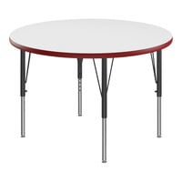Correll 42" Round White 19"-29" Adjustable Height High-Pressure Dry Erase Board Top Activity Table with Black Legs and Red T-Mold