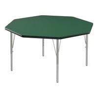 Correll Deluxe 48" Octagon Green 19"-29" Adjustable Height High-Pressure Laminate Top Activity Table with Silver Legs and Black T-Mold