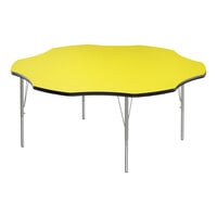 Correll Deluxe 60" Flower Yellow 19"-29" Adjustable Height High-Pressure Laminate Top Activity Table with Silver Legs and Black T-Mold