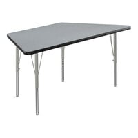 Correll EconoLine 26" x 58" Trapezoid Gray Granite 19"-29" Adjustable Height Melamine Top Activity Table with Silver Legs and Black T-Mold