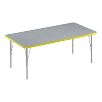 Correll 30" x 48" Rectangular Gray Granite 19"-29" Adjustable Height Thermal-Fused Laminate Top Activity Table with Silver Legs and Yellow T-Mold