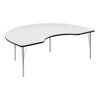 Correll Deluxe 48" x 72" Kidney White 19"-29" Adjustable Height High-Pressure Laminate Top Activity Table with Silver Legs and Black T-Mold