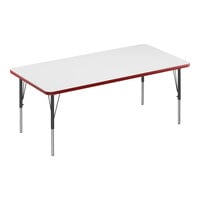 Correll 30" x 48" Rectangular White 19"-29" Adjustable Height High-Pressure Dry Erase Board Top Activity Table with Black Legs and Red T-Mold