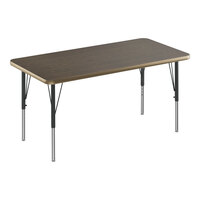 Correll Deluxe 24" x 48" Rectangular Walnut 19"-29" Adjustable Height High-Pressure Laminate Top Activity Table with Black Legs and Walnut T-Mold