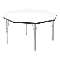 Correll Deluxe 48" Octagon White 19"-29" Adjustable Height High-Pressure Laminate Top Activity Table with Silver Legs and Black T-Mold