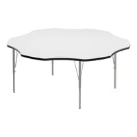 Correll Deluxe 60" Flower White 19"-29" Adjustable Height High-Pressure Laminate Top Activity Table with Silver Legs and Black T-Mold