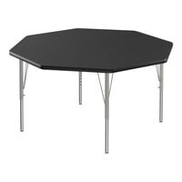 Correll Deluxe 48" Octagon Black Granite 19"-29" Adjustable Height High-Pressure Laminate Top Activity Table with Silver Legs and Black T-Mold