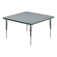 Correll Deluxe 42" Square Gray Granite 19"-29" Adjustable Height High-Pressure Laminate Top Activity Table with Black Legs and Green T-Mold