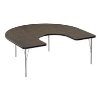 Correll EconoLine 60" x 66" Horseshoe Walnut 19"-29" Adjustable Height Melamine Top Activity Table with Silver Legs and Black T-Mold