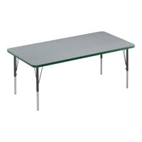 Correll Deluxe 30" x 60" Rectangular Gray Granite 19"-29" Adjustable Height High-Pressure Laminate Top Activity Table with Black Legs and Green T-Mold