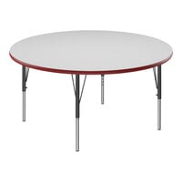Correll 48" Round White 19"-29" Adjustable Height High-Pressure Dry Erase Board Top Activity Table with Black Legs and Red T-Mold