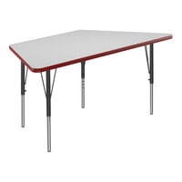 Correll 26" x 58" Trapezoid White 19"-29" Adjustable Height High-Pressure Dry Erase Board Top Activity Table with Black Legs and Red T-Mold