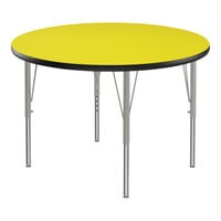 Correll Deluxe Round Yellow 19"-29" Adjustable Height High-Pressure Laminate Top Activity Table with Silver Legs and Black T-Mold