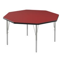 Correll Deluxe 48" Octagon Red 19"-29" Adjustable Height High-Pressure Laminate Top Activity Table with Silver Legs and Black T-Mold