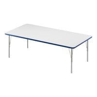 Correll 36" x 72" Rectangular White 19"-29" Adjustable Height High-Pressure Dry Erase Board Top Activity Table with Silver Legs and Blue T-Mold