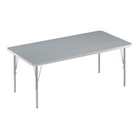 Correll 30" x 60" Rectangular Gray Granite 19"-29" Adjustable Height Thermal-Fused Laminate Top Activity Table with Silver Legs and Gray T-Mold