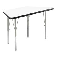Correll Deluxe Trapezoid White 19"-29" Adjustable Height High-Pressure Laminate Top Activity Table with Silver Legs and Black T-Mold